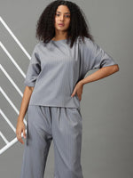 Women's Grey Striped Co-Ords-MMN-1026-Grey