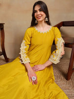 Ahika Women Yellow Silk Blend Embroidered Anarkali Kurta Palazzo Set With Dupatta-PKSKD2118A_XS