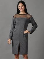 Women's Grey Solid Bodycon Dress-DQ-17-174-F-Grey