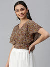 Women's Self Design Brown Top-AE-10183-Brown