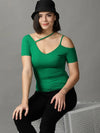 Women's Green Solid Fitted Top-AC-2006-Green