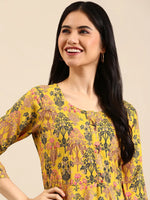 Women's Yellow Embellished Anarkali Kurta-AT-A027-LG-Yellow