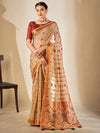 Saree Mall Women's Cotton Blend Beige Woven Design Designer Saree With Blouse Piece-MYSHA82303