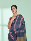 Dark Grey Cotton Saree With Stripes Design-MA59CT06530002