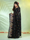 All Over Thread Floral Embroidery Black Cotton Saree-MA62CT33610076