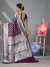 Purple Katan Silk Banarasi Saree With Ethnic Motifs And Zari Woven Designs-MA52KA441380061