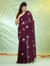 All Over Thread Embroidery Purple Cotton Handspun Saree-MA62CH33660046