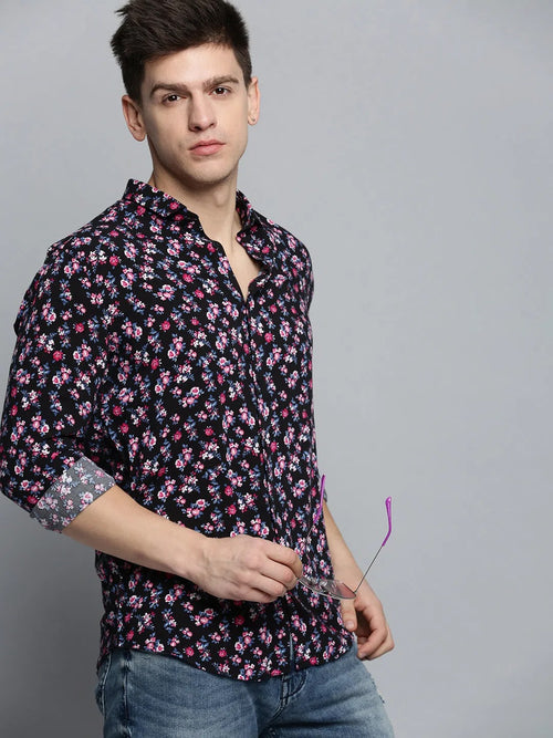 Men Black Printed Casual Shirt-ZEETAPRINT-1840-Black