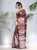 Brown And White Shibori Printed Silk Saree-MA56BSL34610005