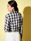 White & Blue Check Cropped Shirt