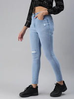 Women's Blue Solid Denim Skinny Jeans-GZ-5163A-Blue