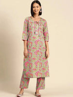 Kurta Pyajama with gota work in Grey Print