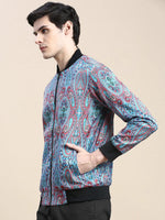 Men Blue Printed Casual Bomber Jacket-AROMATICDIGITALPRINT-2178-Blue