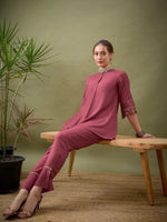 Women Pink Sleeves Embroidered Shirt With Palazzos