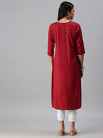 Women's Maroon Striped Straight Kurta-SKC3146-Maroon