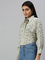 Women's Green Printed Shirt-AE-10197-Green