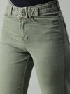 Women's Olive Solid Denim Wide Leg Jeans-IM9811-Olive