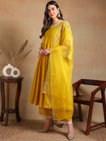 Ahika Women Yellow Silk Blend Embroidered Anarkali Kurta Palazzo Set With Dupatta-PKSKD2118A_XS