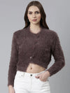 Women Taupe Solid Crop Cardigan-CHN-618-Taupe