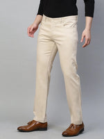 Genips Men's Cream Cotton Stretch Rico Slim Fit Solid Casual Chinos