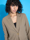 Women Beige Front Button Blazer