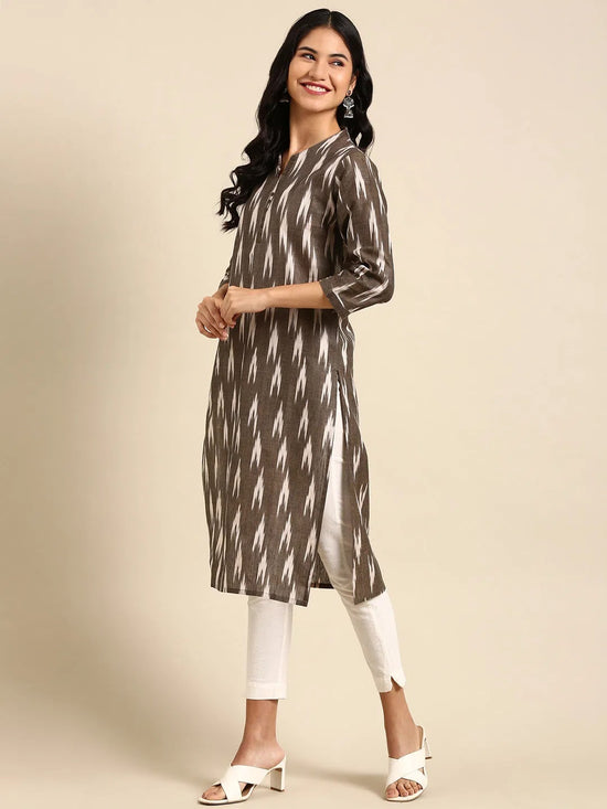 Women's Grey Solid Straight Kurta-SS-374-Taupe