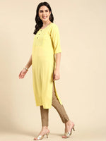 Women's Yellow Embellished Straight Kurta-NJ-3468222-Yellow