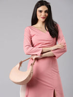 Women Peach Solid Bodycon Dress-HQ-118-Peach