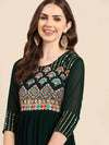 Women's Green Embellished Anarkali Kurta-SKC-1101-Green