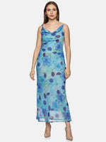 Floral Blue Cowl Neck Slip Dress-17365