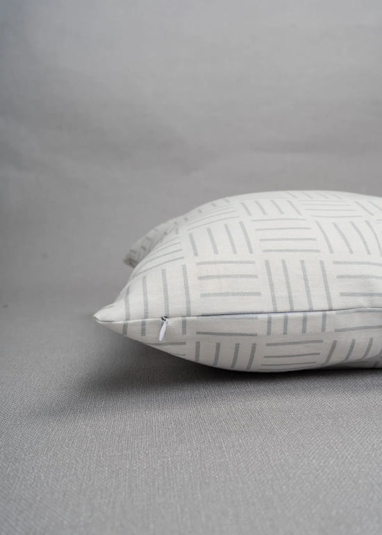 Hashlines 100% cotton geometric cushion cover for sofa - Grey-230455044