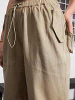 Women Beige Pleated Knee Twill Jogger Cargos