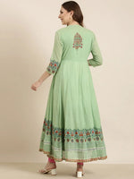 Women Anarkali Green Floral Kurta Comes With Overcoat-RF-2136-Green