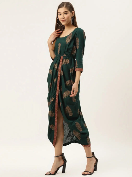 Overlap side cowl dress in Bottle Green