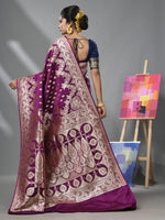 Purple Katan Silk Banarasi Saree With Ethnic Motifs And Zari Woven Designs-MA52KA441380075