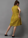 Women's Yellow Printed A-Line Dress-SKF-166-5-Yellow