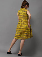 Women's Yellow Printed A-Line Dress-SKF-166-5-Yellow