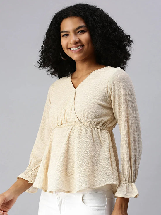 Women's Long Champagne Shimmer Top-AE-7016-Champagne