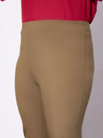 Women Beige Metal Zipper Hem Detail Pants