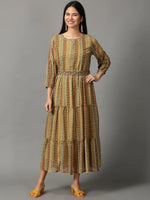 Women's Olive Printed Fit and Flare Kurta-BCCK-895-Olive