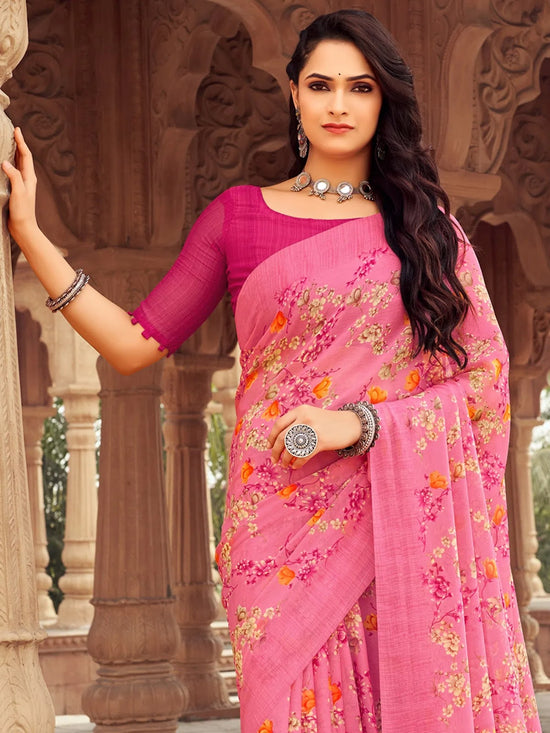 Saree Mall Women's Chiffon Pink Printed Designer Saree With Blouse Piece-STARCFN31503C