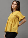 Women's Mustard Printed Peplum Top-SKF-087-4-Mustard