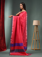 Hot Pink Blended Silk Handwoven Saree With Temple Zari Border-MA50BSL01660150