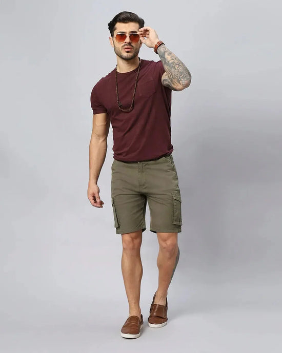 Solid Stretchable Shorts with 6 pockets-Green