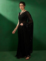 Saree Mall Women's Pure Georgette Black Embellished Designer Saree With Blouse Piece-VEDNSHI5087