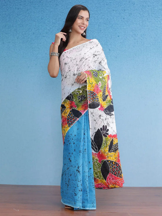 Saree Mall Women's Cotton White Printed Designer Saree With Blouse Piece-MINAXI4908