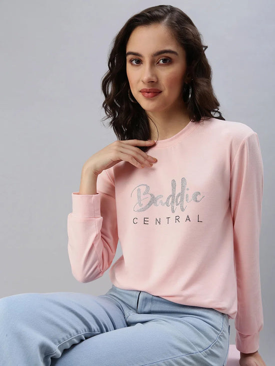 Women's Pink Solid SweatShirt-AN-12-Pink