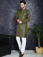 Woven Design Silk Blend Kurta with Pyjama-JOKP-P-5032Olive