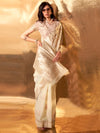 Saree Mall Women's Linen Cream Woven Design Designer Saree With Blouse Piece-KELLY371002