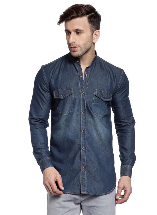 Hangup Men Slim Solid Shirts-BenDarkDenim